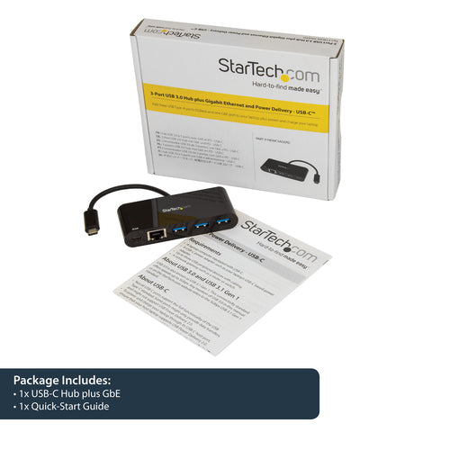 USB C GIGABIT ETHERNET ADAPTER 3-PORT USB HUB WITH POWER DELIVERY