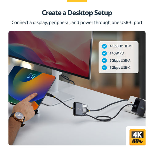 USB-C TO HDMI MULTIPORT HUB - 140W CHARGING 4K 60HZ USB 5GBPS