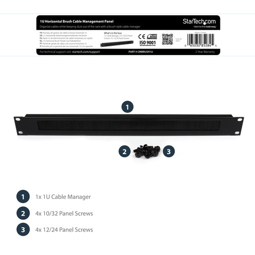 CABLE MANAGEMENT BRUSH PANEL 1U HORIZONTAL SERVER RACK PANEL