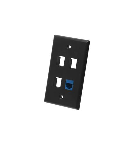 FACEPLATE, FLAT, 1-GANG, 4-PORT, BLACK