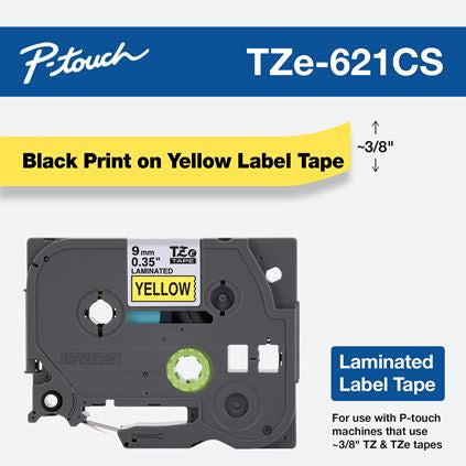 9MM BLACK TEXT ON YELLOW LABEL TAPE (TZE621CS)
