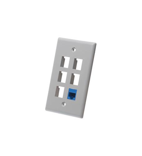 FACEPLATE, FLAT, 1-GANG, 6-PORT, GRAY