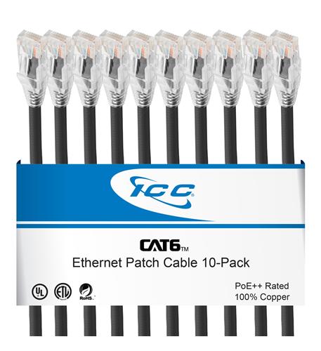 PATCH CORD CAT6, 5' 10PK BLACK