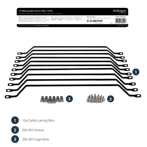 CABLE LACING BAR HORIZONTAL 10PACK SERVER RACK CABLE MANAGEMENT