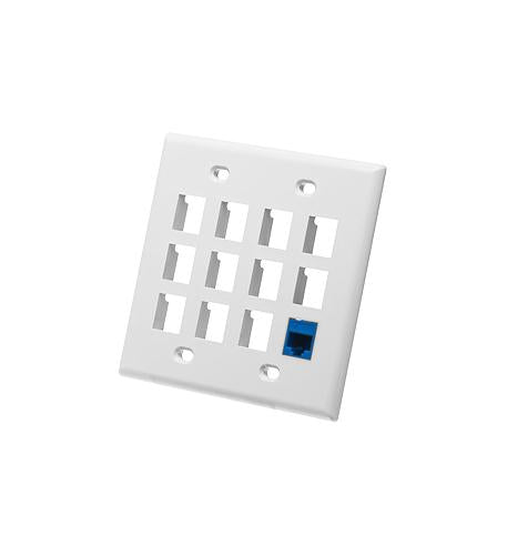 FACEPLATE, FLAT, 2-GANG, 12-PORT, WHITE