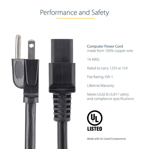 10FT POWER EXTENSION CORD NEMA 5-15P TO C19 COMPUTER POWER CABLE