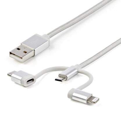 3FT USB MULTI CHARGING CABLE LIGHTNING USB C MICRO-USB CHARGER
