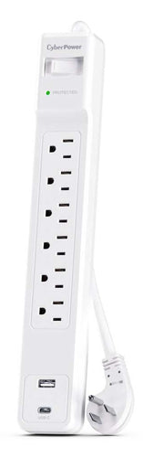 CYBERPOWER CSP604UCW SURGE 1500J 4 CORD USB-AC WHITE