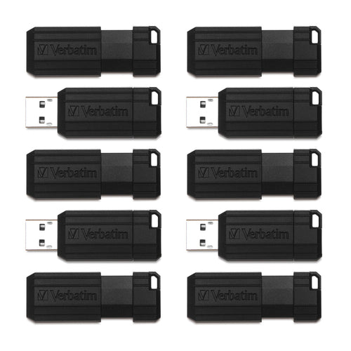 10PK 64GB VERBATIM USB BLACK PINSTRIPE 2.0 FLASH DRIVE-RETRACT