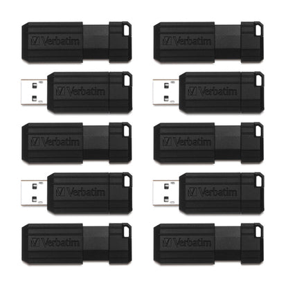 10PK 64GB VERBATIM USB BLACK PINSTRIPE 2.0 FLASH DRIVE-RETRACT