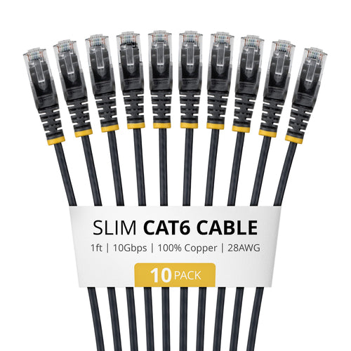 SLIM CAT6 CABLE 10 PACK BLACK SLIM SNAGLESS RJ45 UTP PATCH CABLE (N6PAT1BKS10PK)