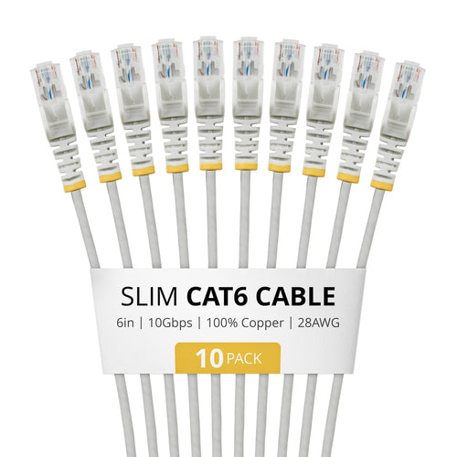 SLIM CAT6 CABLE 10 PACK GRAY SLIM SNAGLESS RJ45 UTP PATCH CABLE (N6PAT6INGRS10PK)