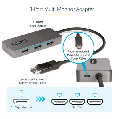3-PORT DISPLAYPORT MST HUB - MULTI-MONITOR ADAPTER WINDOWS (MST14DP123HD)