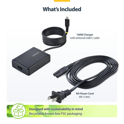 100W USB-C LAPTOP CHARGER - 5FT USB-C TETHERED CABLE