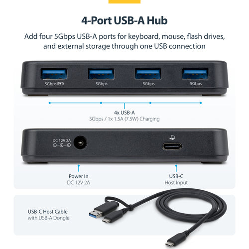 4-PORT USB-A HUB 5GBPS USB-C AND USB-A HOST CABLE