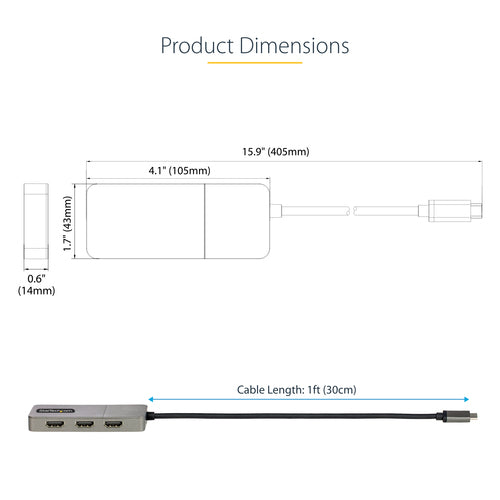 3-PORT USB-C MST HUB HDMI - TRIPLE 4K 60HZ WINDOWS ONLY