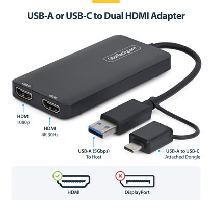 USB TO DUAL HDMI ADAPTER 4K EXTERNAL CONVERTER DONGLE