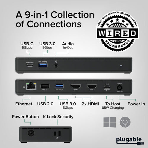 PLUGABLE USBC DUAL HDMI PD DOCK USB-C DUAL HDMI DOCKING STATION 65W