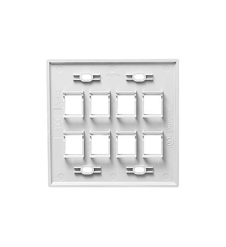 FACEPLATE, FLAT, 2-GANG, 8-PORT, WHITE