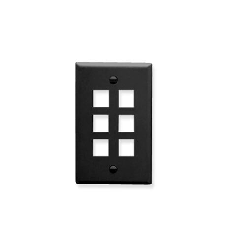 FACEPLATE, FLAT, 1-GANG, 6-PORT, BLACK