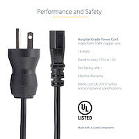 HOSPITAL GRADE POWER CORD NEMA 5-15P TO C13 POWER SUPPLY CABLE 3FT