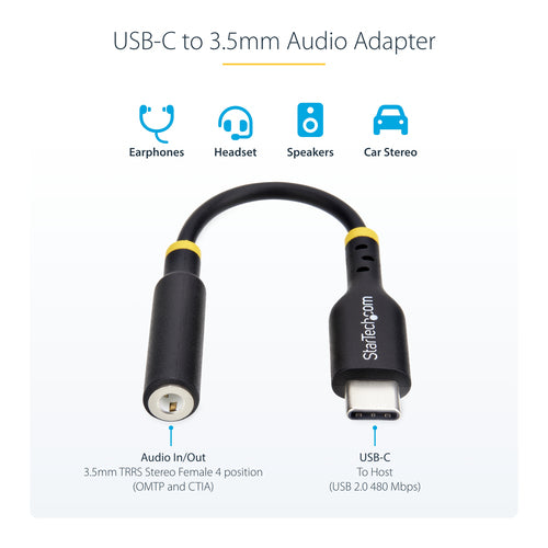 USB-C AUDIO ADAPTER TO 3.5MM TRRS HEADPHONE JACK - TYPE-C DONGLE