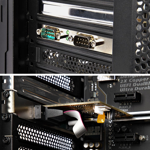 PCIE DUAL SERIAL PORT CARD - 16C1050 UART 5V/12V STATUS LIGHTS