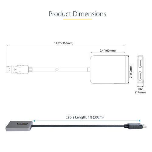 DP HDMI MULTI MONITOR ADAPTER 3PT DISPLAYPORT 1.4 TO HDMI MST HUB