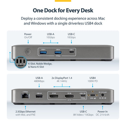 DUAL-MONITOR USB4 DOCK - 2X 4K 144HZ 100W PD DRIVERLESS