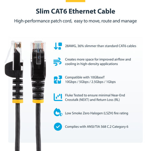 10FT BLACK CAT6 ETHERNET CABLE SLIM SNAGLESS RJ45 UTP PATCH CABLE
