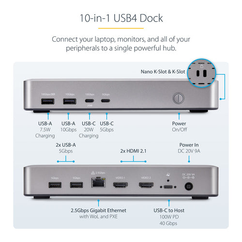 USB4 DOCKING STATION DUAL HDMI 4K 60HZ USB-C 40GBPS 6X USB
