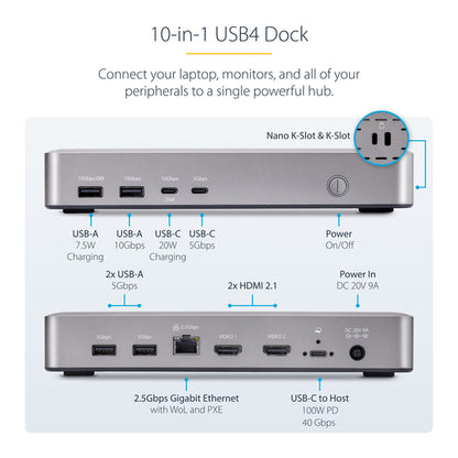USB4 DOCKING STATION DUAL HDMI 4K 60HZ USB-C 40GBPS 6X USB