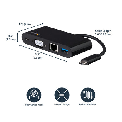 USB C MULTIPORT ADAPTER 60W PD VGA MINI DOCK W/ POWER DELIVERY