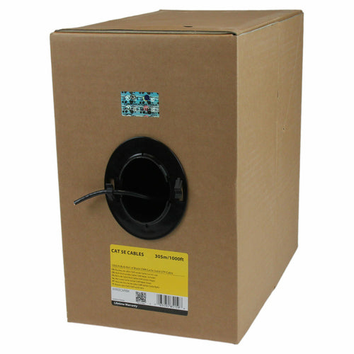 1000FT BLACK CAT5E CABLE BULK SOLID ETHERNET CABLE SPOOL RJ45