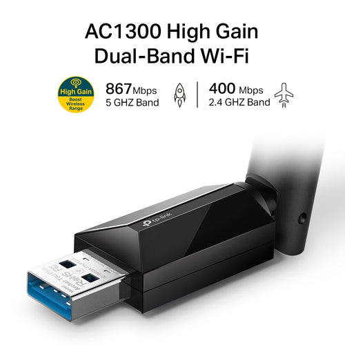 AC1300 HIGH GAIN WRLS DUAL BAND USB ADAPTER (ARCHER T3U PLUS)