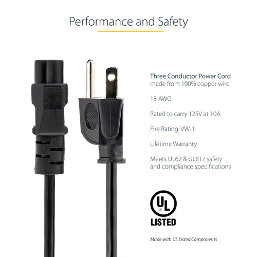 6FT 3PIN LAPTOP POWER CORD NEMA 5-15P TO C5 NOTEBOOK ADAPTER CABLE