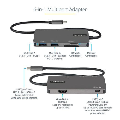 USB C MULTIPORT ADAPTER 60W PD 4K HDMI USB HUB MINI TRAVEL DOCK (DKT30CHSDPD)