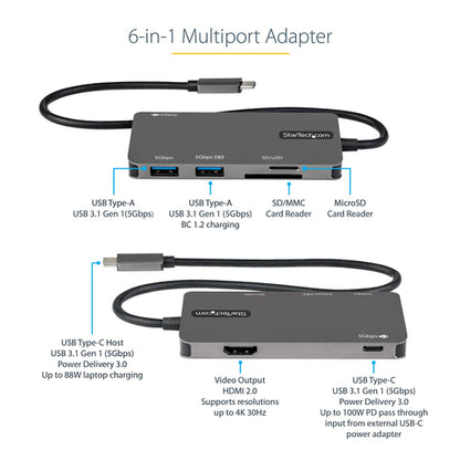 USB C MULTIPORT ADAPTER 60W PD 4K HDMI USB HUB MINI TRAVEL DOCK (DKT30CHSDPD)