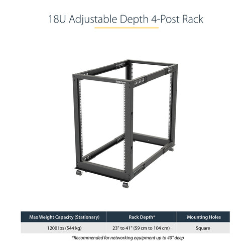 18U OPEN FRAME SERVER RACK 4 POST NETWORK EQUIPMENT RACK