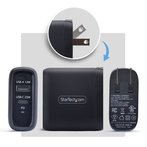 37W USB-C  USB-A WALL CHARGER 25W USB-C PD/12W USB-A (114NB-WALL-CHARGER)