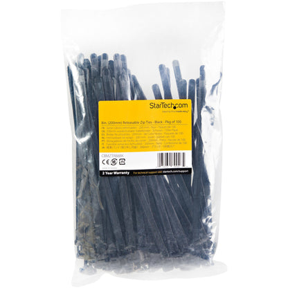 100PK REUSABLE CABLE TIES NYLON PLASTIC ADJUSTABLE ZIP TIES 8 INCH
