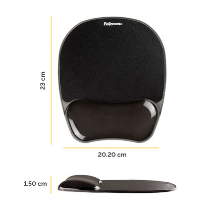 FELLOWES CRYSTALS GEL MOUSEPAD WRIST SUP BLACK 1INX 7.9INX 9.3IN D