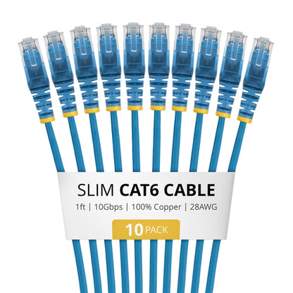 SLIM CAT6 CABLE 10 PACK BLUE SLIM SNAGLESS RJ45 UTP PATCH CABLE (N6PAT1BLS10PK)