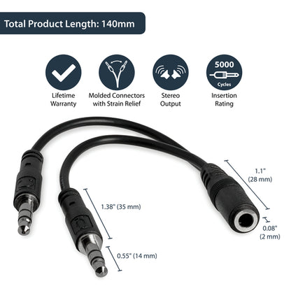 3.5MM AUDIO AND MICROPHONE HEAD SET SPLITTER ADAPTER 3PIN F/M (MUYHSFMM)