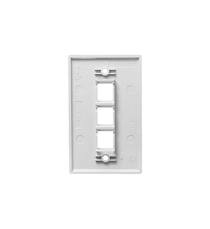 FACEPLATE, FLAT, 1-GANG, 3-PORT, WHITE