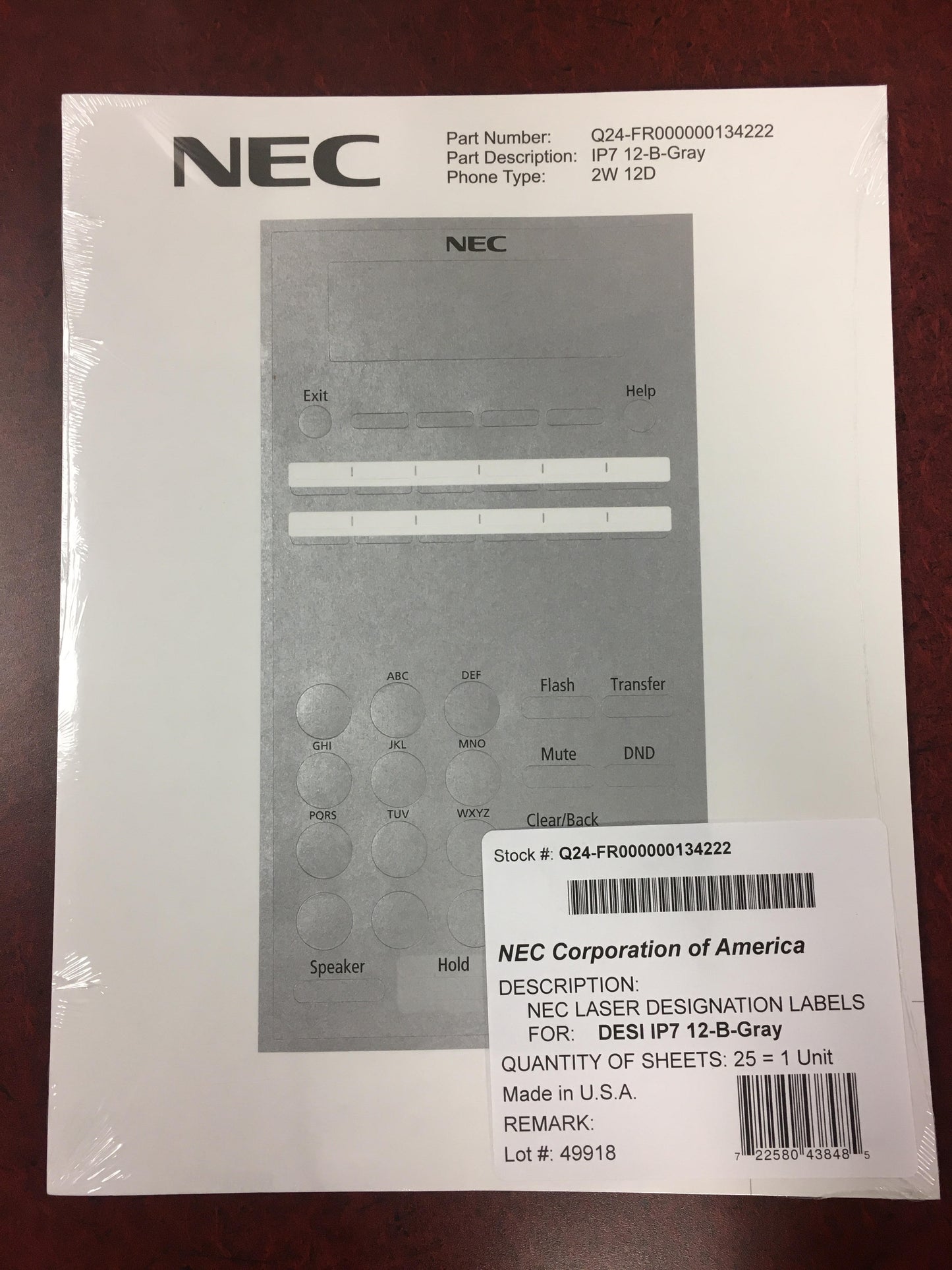 For 12-Button Telephones / Gray (Pkg 25)