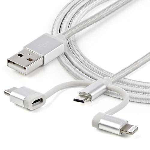 3FT USB MULTI CHARGING CABLE LIGHTNING USB C MICRO-USB CHARGER