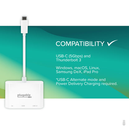 PLUGABLE USBC-MD103 USB C TO HDMI MULTIPORT ADAPTER HUB