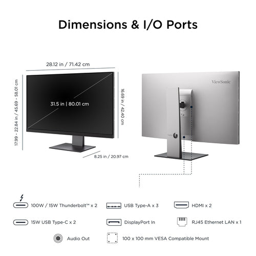 32IN COLORPRO 4K UHD IPS MNTR WITH 100W THUNDERBOLT RJ45 DCI-P3 A