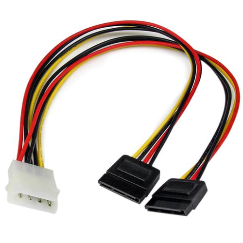 12IN LP4 TO SATA POWER Y CABLE ADAPTER MOLEX MALE TO 2 SATA FEMALE